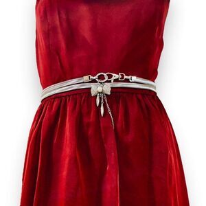 Silver Round Crystal Bow Buckle Metal Adjustable Fashion Cinch Belt - NEW